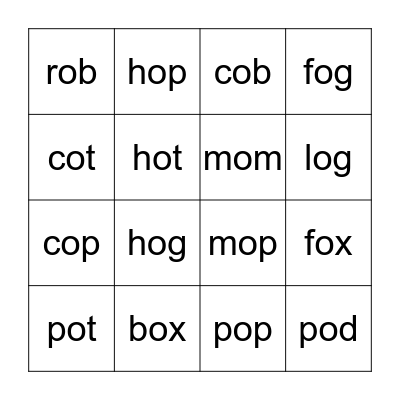 Short o Bingo Card