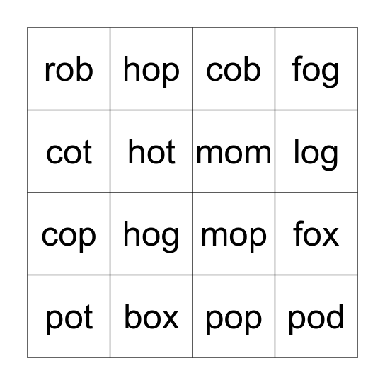 Short o Bingo Card