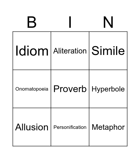 Figurative Language Bingo Card