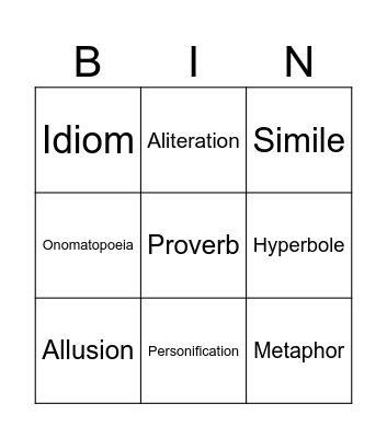 Figurative Language Bingo Card