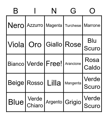 Italian Colors BINGO Card