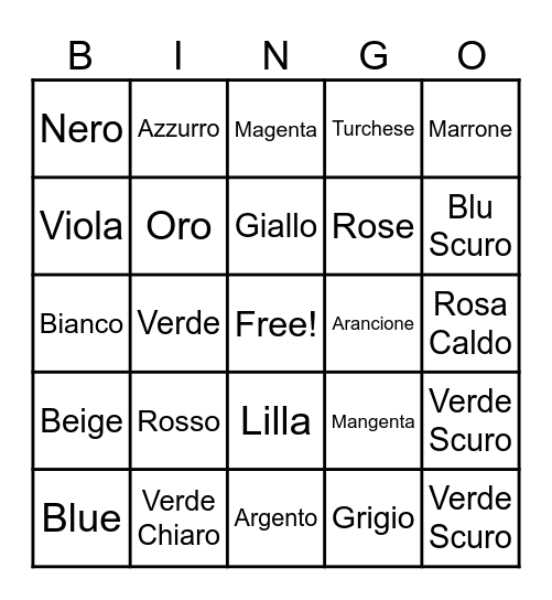 Italian Colors BINGO Card