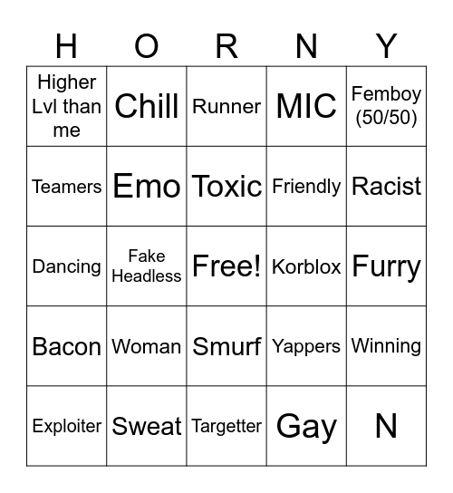 Combat Warriors Bingo Card