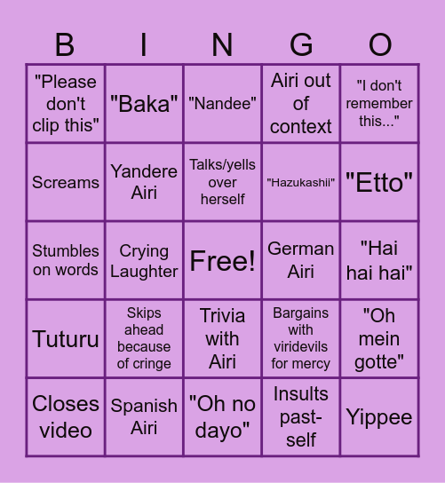 AIRI'S DEBUT WATCHALONG Bingo Card