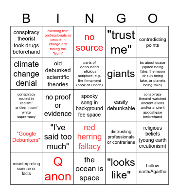 Conspiracy theory Bingo Card
