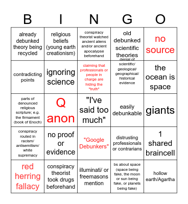 Conspiracy theory Bingo Card