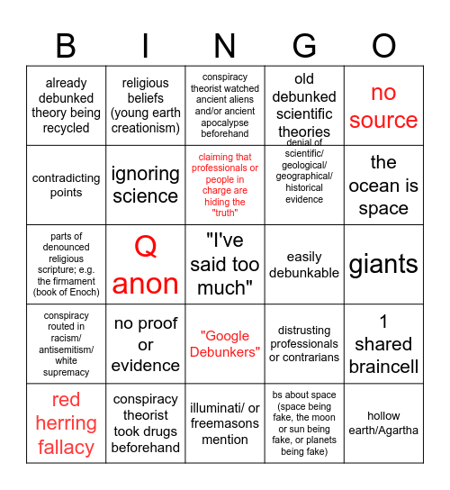 Conspiracy theory Bingo Card