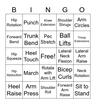 Fitness Bingo Card