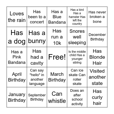 Making Friends Bingo Card