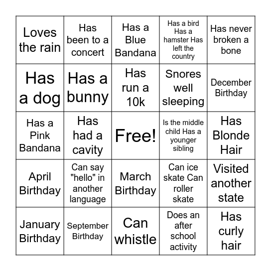 Making Friends Bingo Card