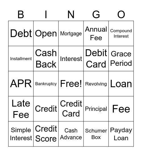 Financial Literacy Bingo Card