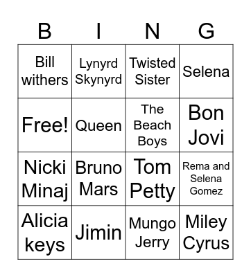 Artist Bingo Card