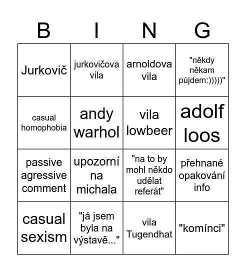 výtvarka Bingo Card
