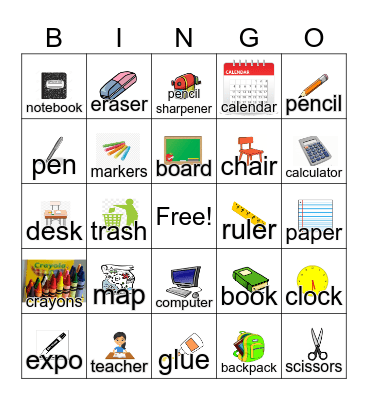 Classroom Objects Bingo Card