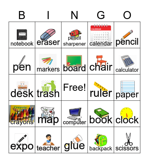 Classroom Objects Bingo Card