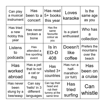 Find someone who... Bingo Card