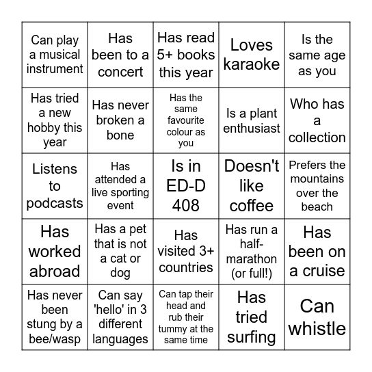 Find someone who... Bingo Card