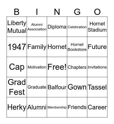 2016 Fall Grad Fest!  Bingo Card