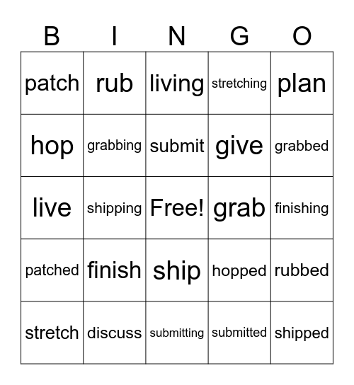 Spelling Words Bingo Card