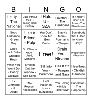 Messy Love Bingo Card