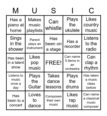 Music Bingo Card