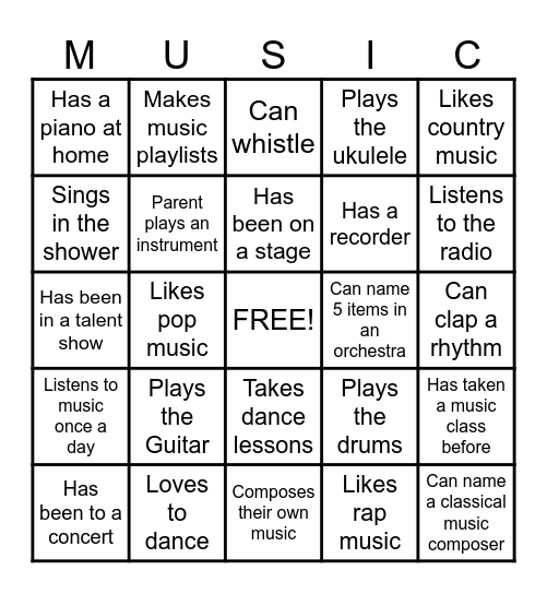 Music Bingo Card