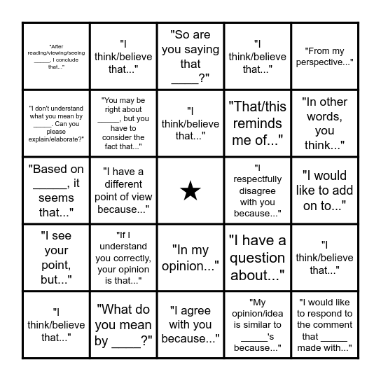 Debate & Academic Discourse Bingo Card