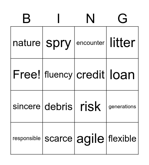 Morphology BINGO Card