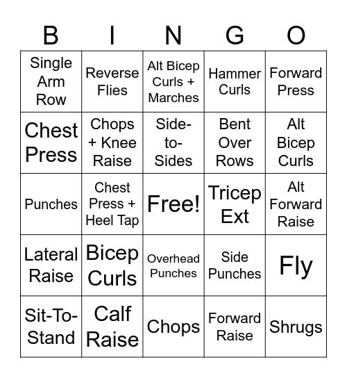 Weights Bingo Card