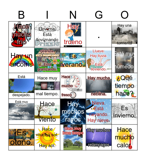 ¿QUÉ TIEMPO HACE? Y 4 ESTACIONES DEL AÑO BINGO BAKER Bingo Card