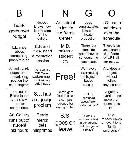 Bold Doesn't Look Back Bingo Card