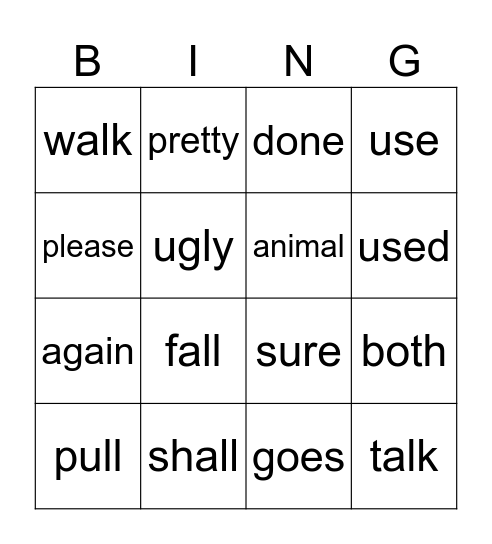 2nd grade Bingo Card