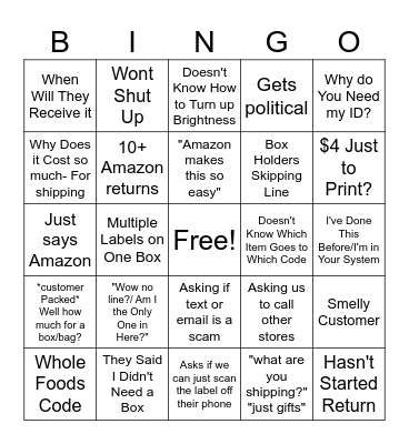 UPS Store Bingo Card