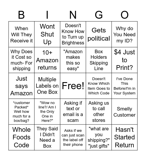 UPS Store Bingo Card