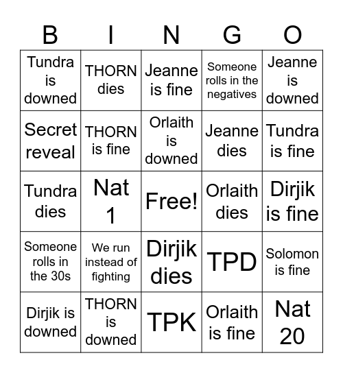 Death Bingo Card