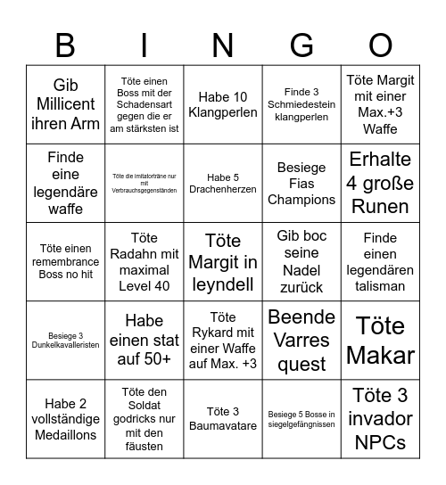 Elden ring Bingo Card