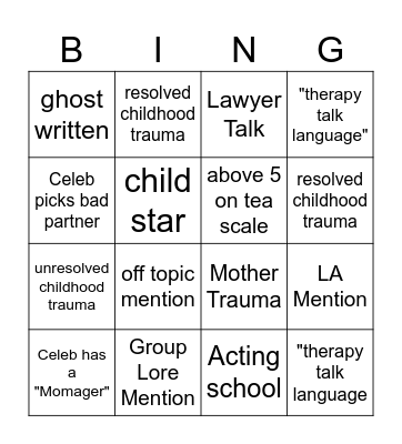 Celebri-TEA Bingo Card