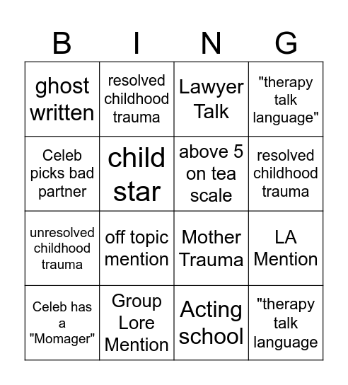 Celebri-TEA Bingo Card