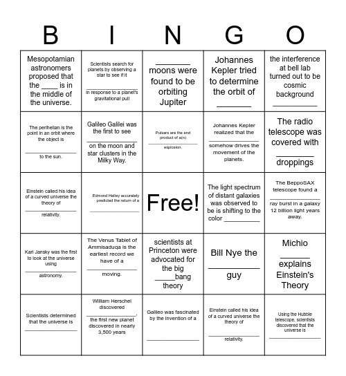 Bill Nye Bingo - Generator Bingo Card