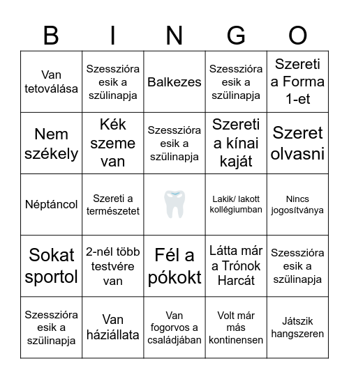 Gólyafokoló Bingo Card