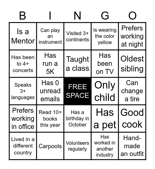 Get To Know You Bingo! Bingo Card