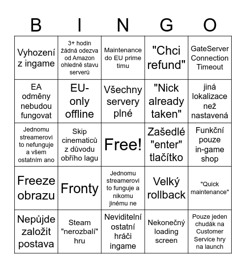 T&L Early Access launch bingo Card