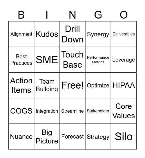 Corporate Lingo Bingo Card