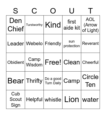 Pack 597 Bingo Card