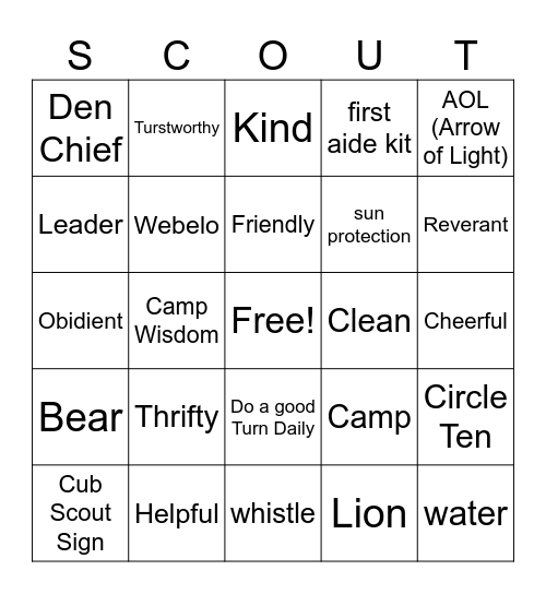 Pack 597 Bingo Card