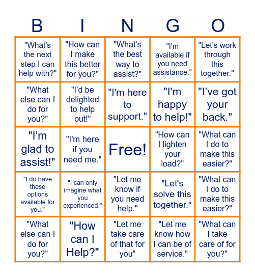 "How Can I Help?" Bingo Card