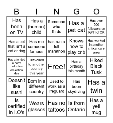 VGH ED EPICC BINGO Card