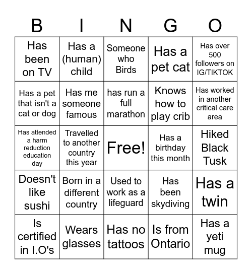 VGH ED EPICC BINGO Card