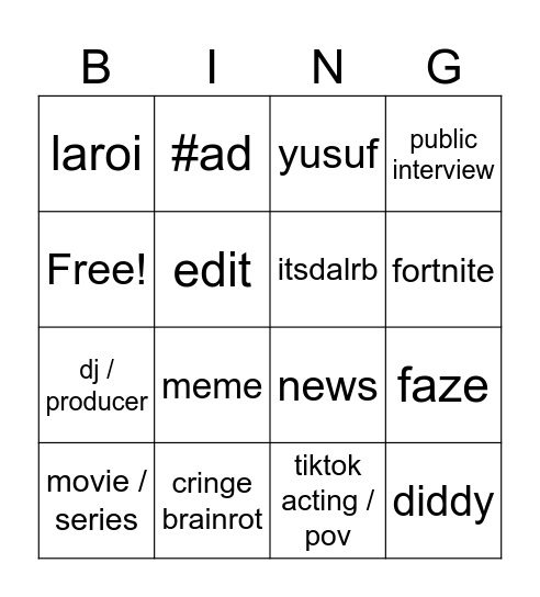 Untitled Bingo Card