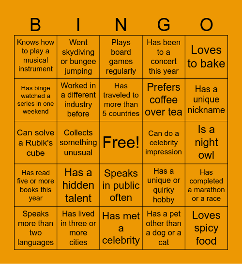 Team BINGO Card